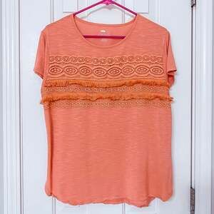 BOB TIMBERLAKE • Orange Crochet Fringe Short Sleeve Blouse